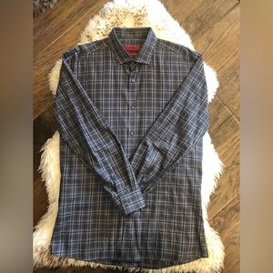 HUGO BOSS. MENS LONG SLEEVE. SLIM FIT. CHARCOAL SHIRT